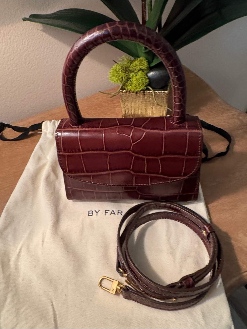 By Far All Leather Croc Embossed Bag in Expresso